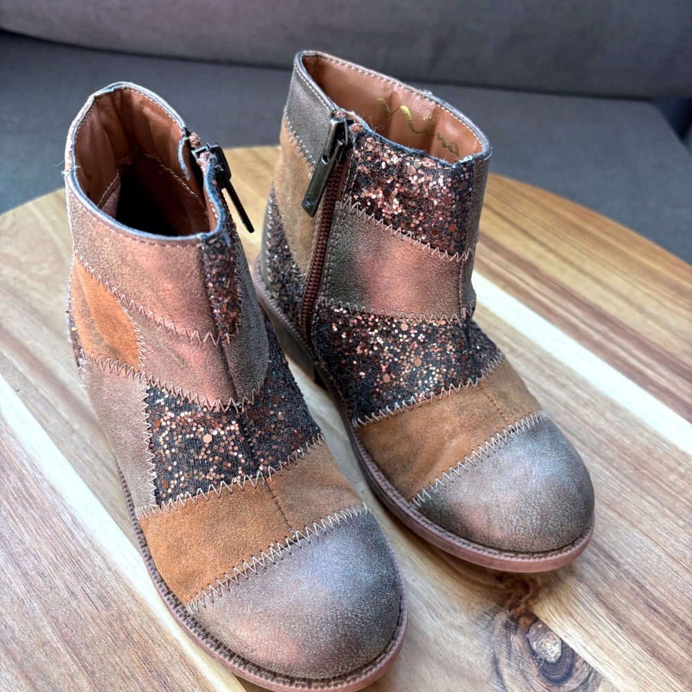 Nina Kids Rose Gold Glitter Patchwork Ankle Boots size 10
